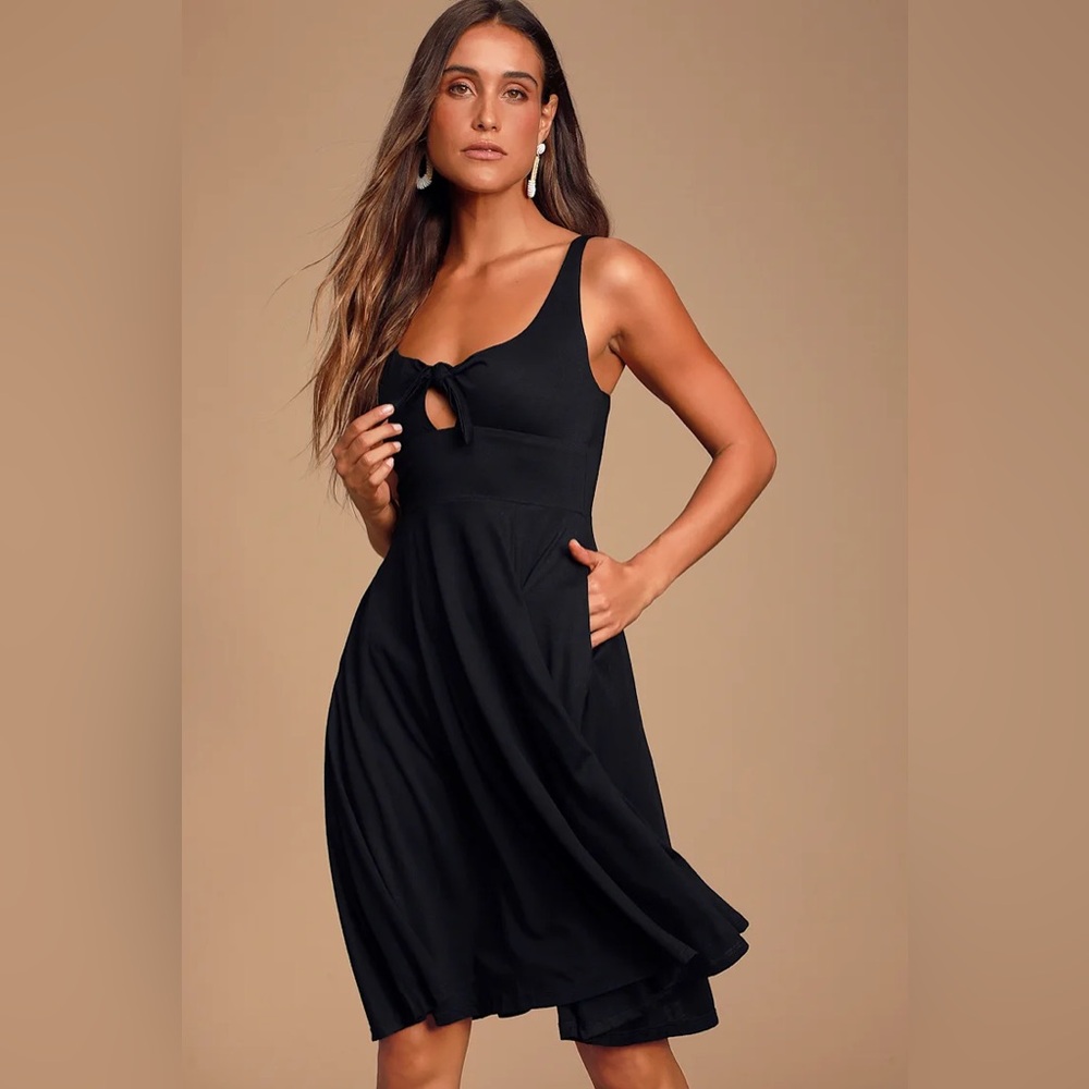 Haileah Black Tie-Front Sleeveless Midi Dress, Size L